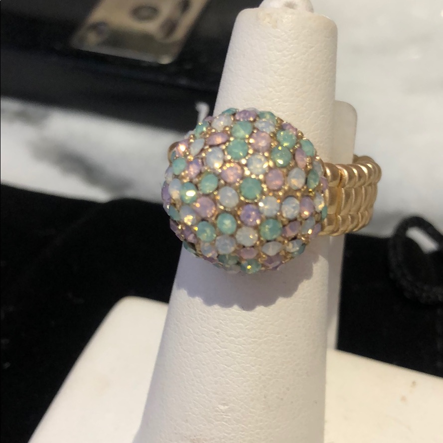 Pastel Crystal Pav Disco Ball Stretch Ring8-9 15$